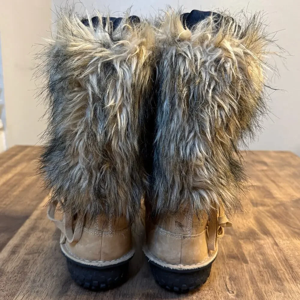 Sorel Ahnah Boots Leather Faux Fur Winter Waterproof Pull On Tan Women’s 8.5